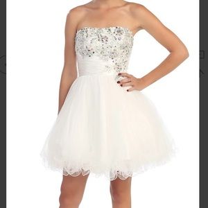 Studded strapless white puffy dress